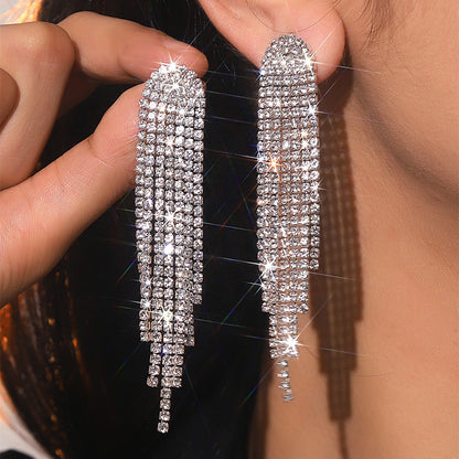 AB Rhinestone Long Tassel Earrings