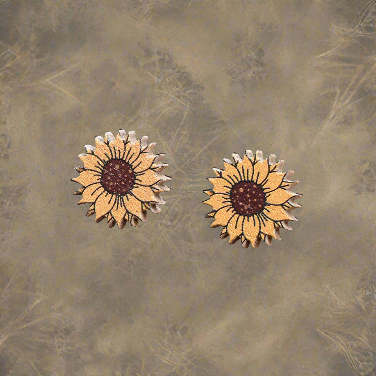 Western Style Sunflower Flower Chrysanthemum Pattern Wooden Earrings