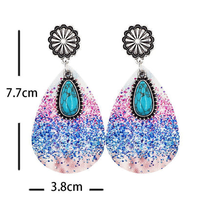 Western Denim Leopard Leather Earrings