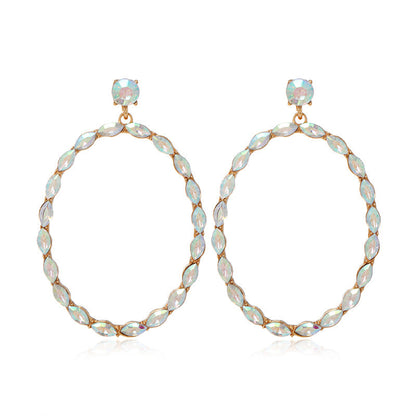 Alloy Diamond Oval Drop Earrings