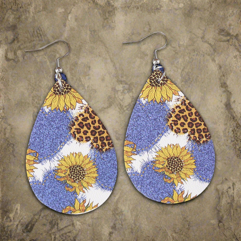 Western Ethnic Denim Sunflower Water Drop Pendant Double-sided