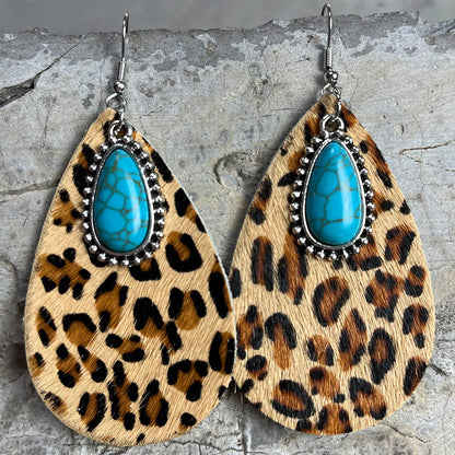 2 Pairs/Pack Western Animal Print Leather Earrings