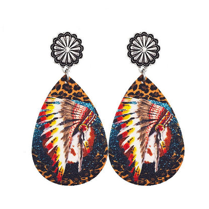 Western Denim Reversible Check Leather Earrings