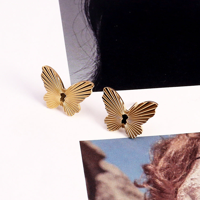 18K Gold Plated Butterfly Titanium Steel Earrings