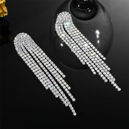 AB Rhinestone Long Tassel Earrings