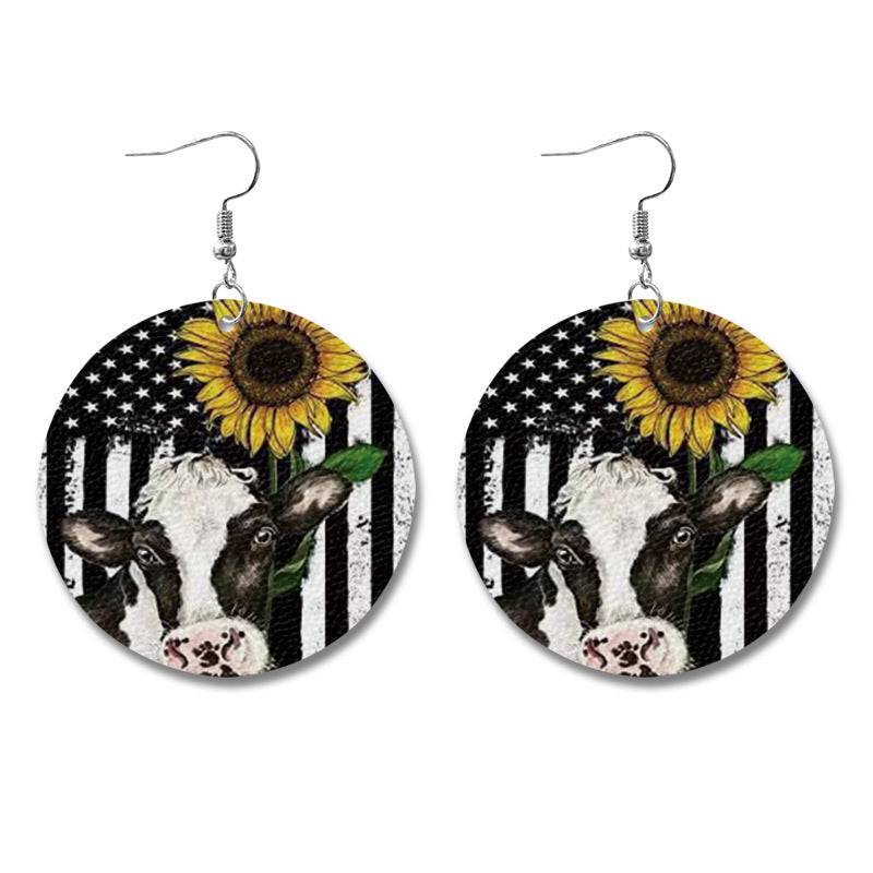 Western Style Sunflower Cow Leather Earrings