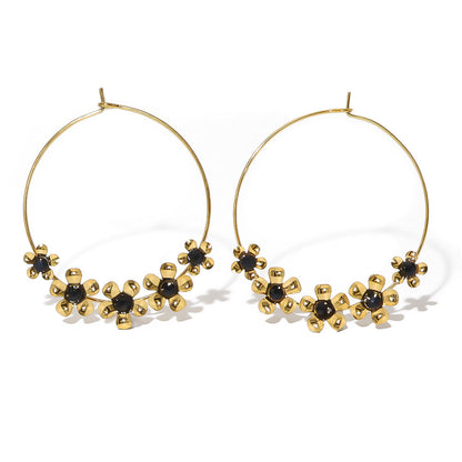 Vintage Small Flower Stainless Steel Gold-plated Earrings