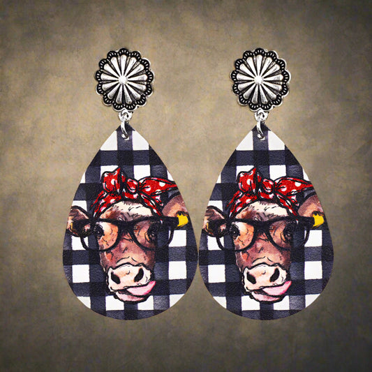 Western Style Cow Leather Drop Earrings