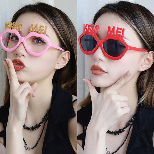 ABS Sparkling Pink Lip Shaped Valentine's Day Glasses