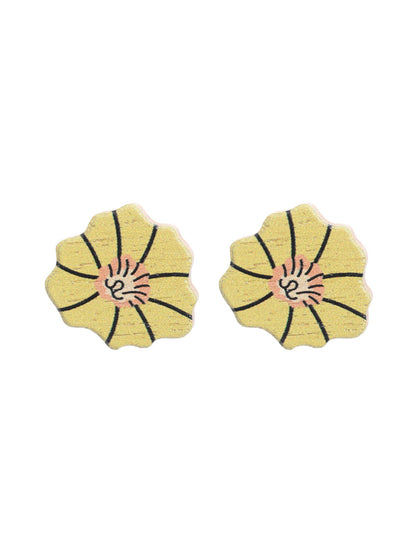 Western Style Sunflower Flower Chrysanthemum Pattern Wooden Earrings