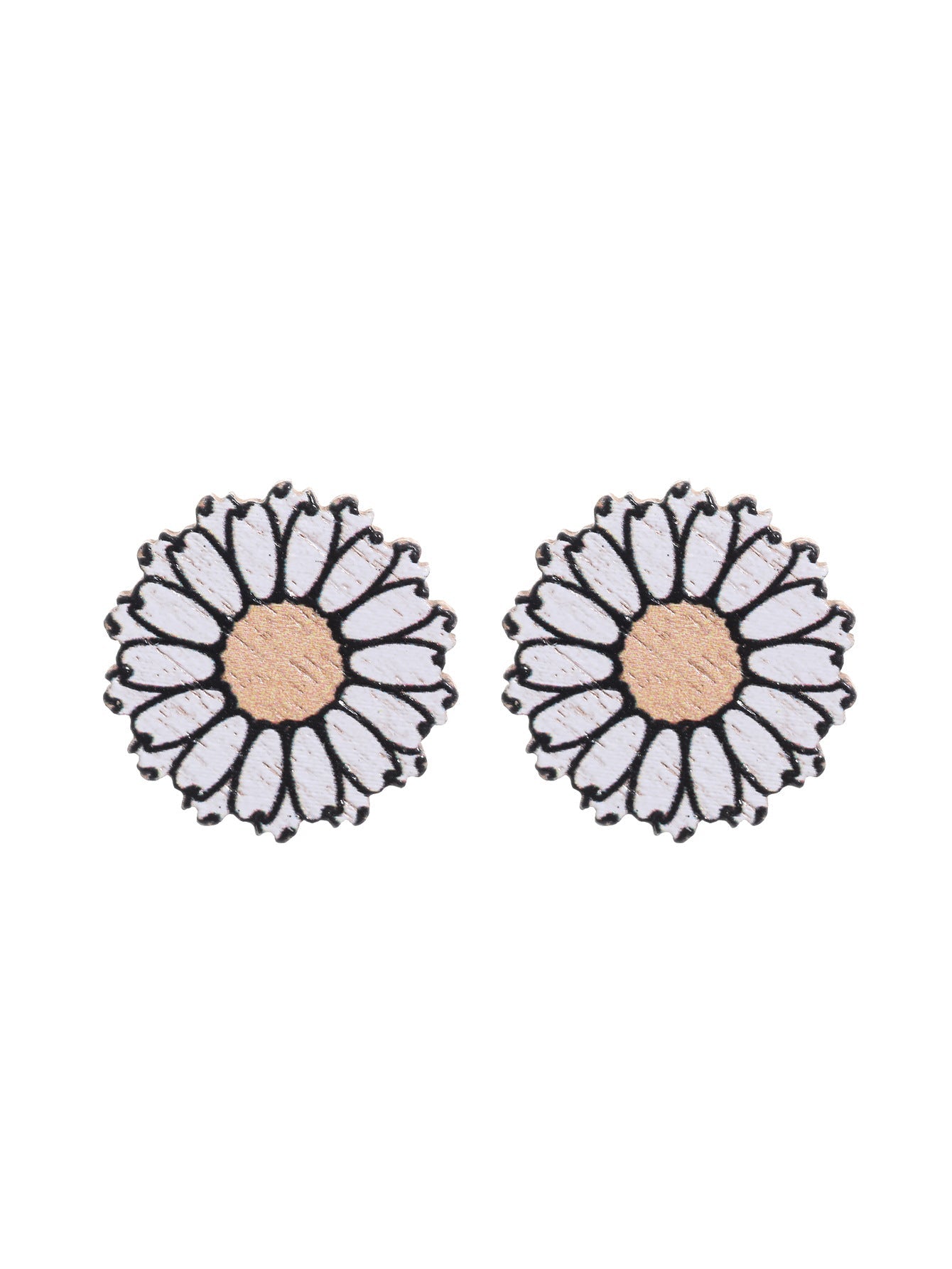 Western Style Sunflower Flower Chrysanthemum Pattern Wooden Earrings