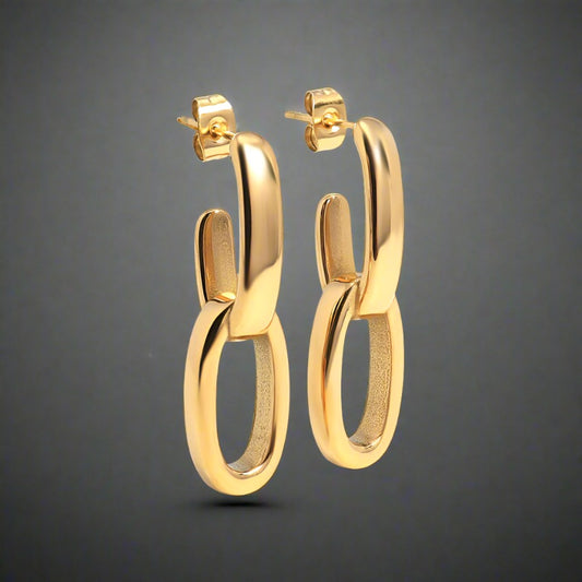 18K Gold Plated Oval Interlocking Earrings