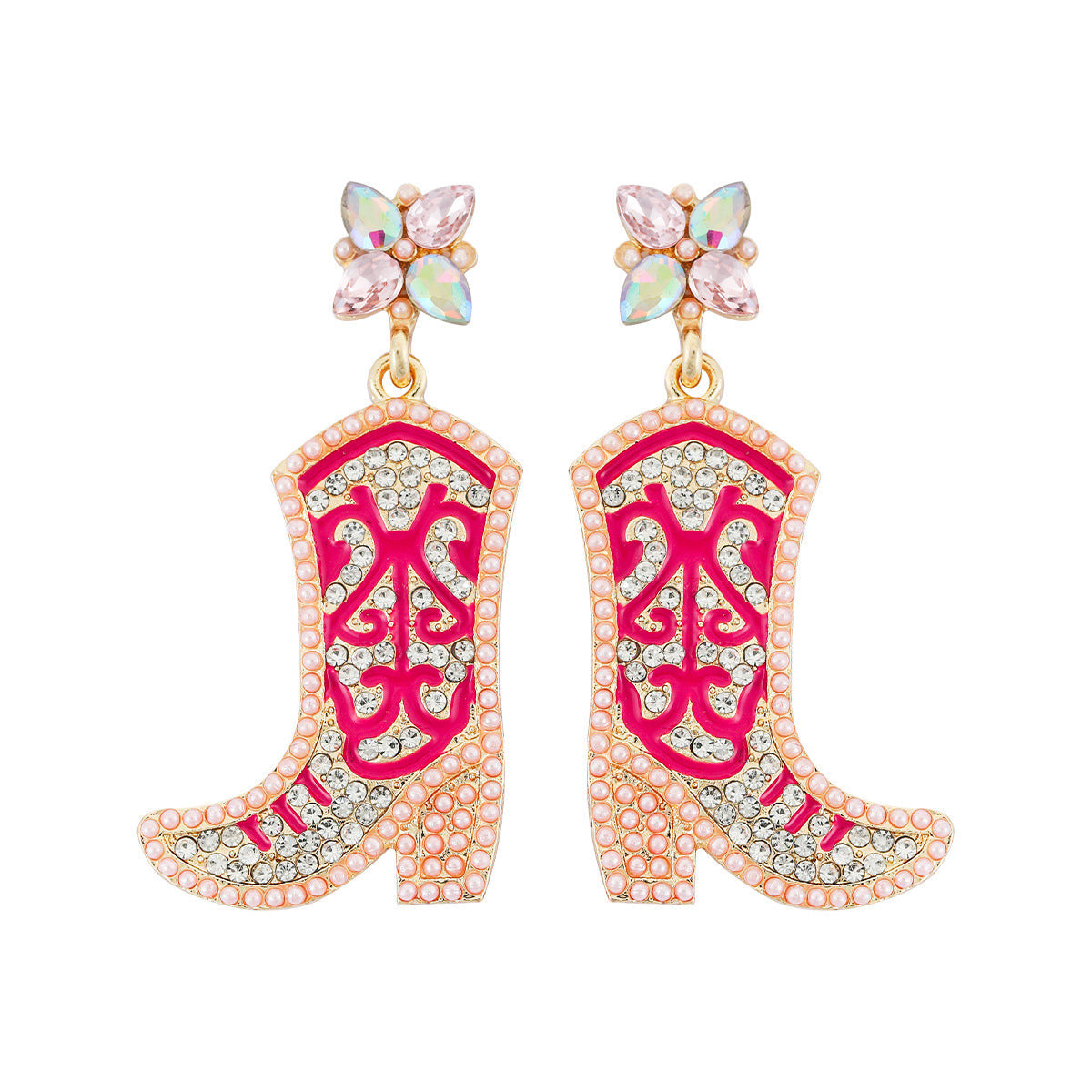 Western Cowboy Hat Alloy Christmas Boots Earrings