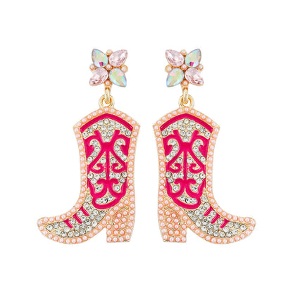 Western Cowboy Hat Alloy Christmas Boots Earrings