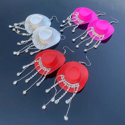 Western Style Cowboy Hat Shiny Tassel Earrings