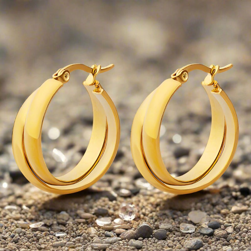 18k Gold Plated Double Piece U Shape Earrings