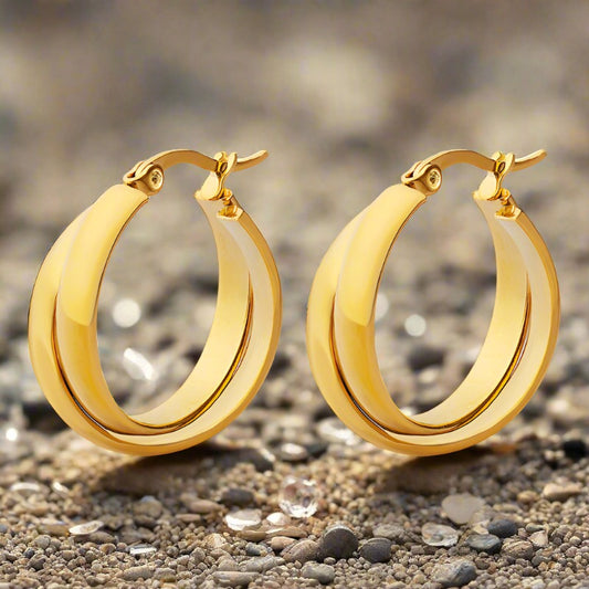 18k Gold Plated Double Piece U Shape Earrings