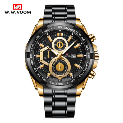 Waterproof Stainless Steel Chain Steel Band Watch Luminous Business Sports Men's Casual Watch