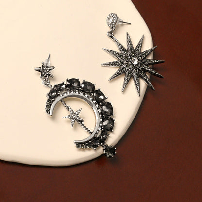 Zinc Alloy Star and Moon Asymmetric Earrings