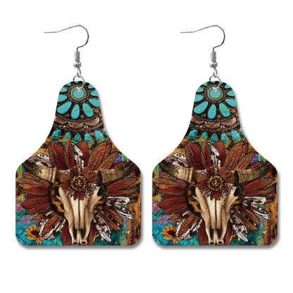 Western Style Sunflower Cow Leather Earrings