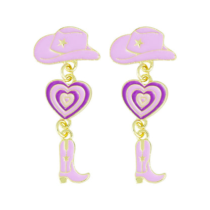 Western Cowboy Hats Boots Heart shaped Earrings