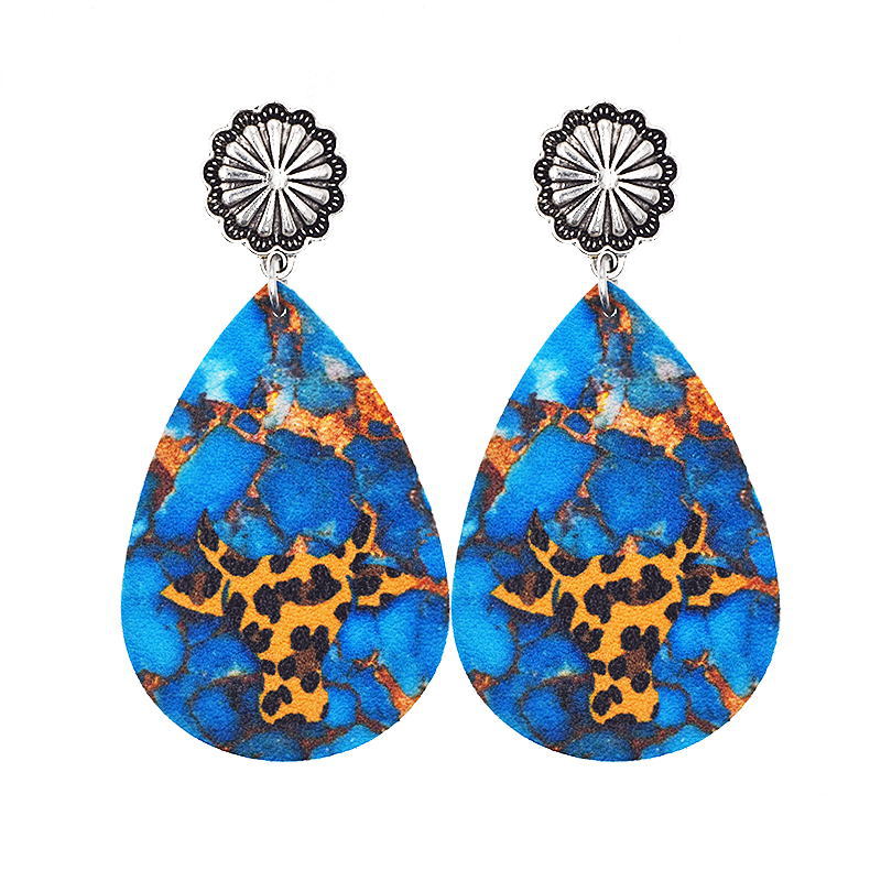 Western Denim Reversible Check Leather Earrings