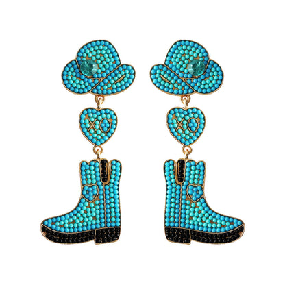 Western Cowboy Hats Boots Heart shaped Earrings