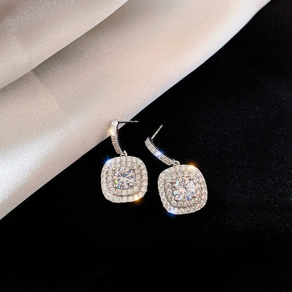 White Copper Full Diamond Micro Inlaid Earrings