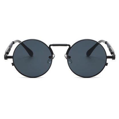 Vintage Round Frame Steampunk Style Metal Spring Leg PC Sunglasses