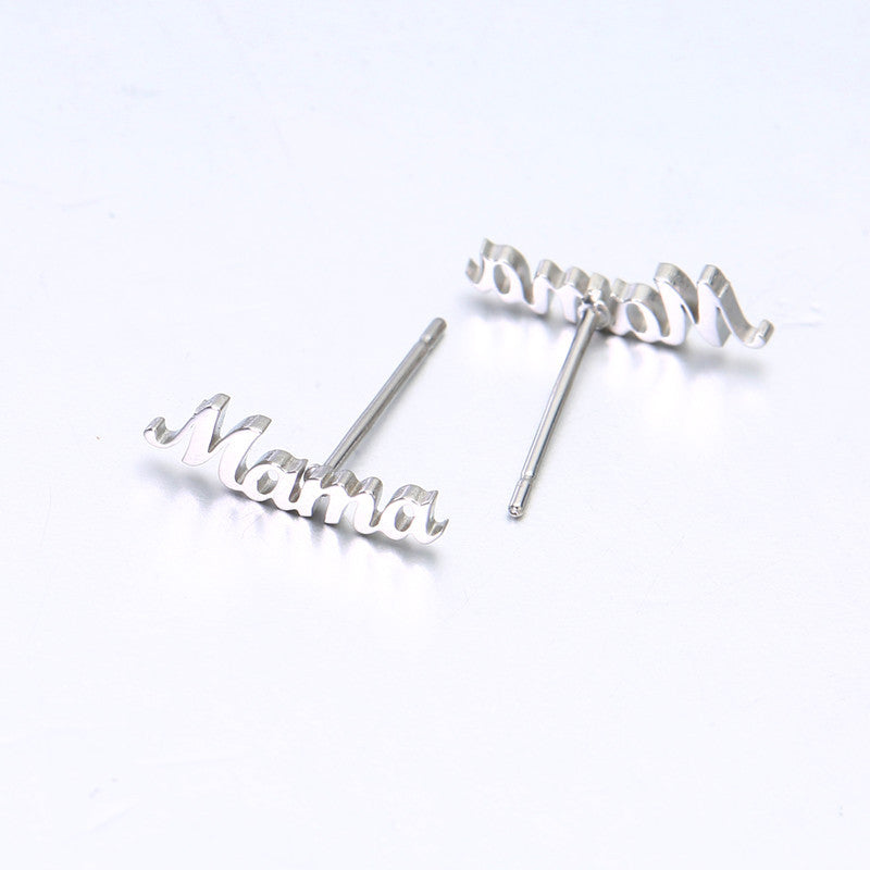 Wholesale Mother's Day Titanium Steel Letters Gold Plated Ear Studs