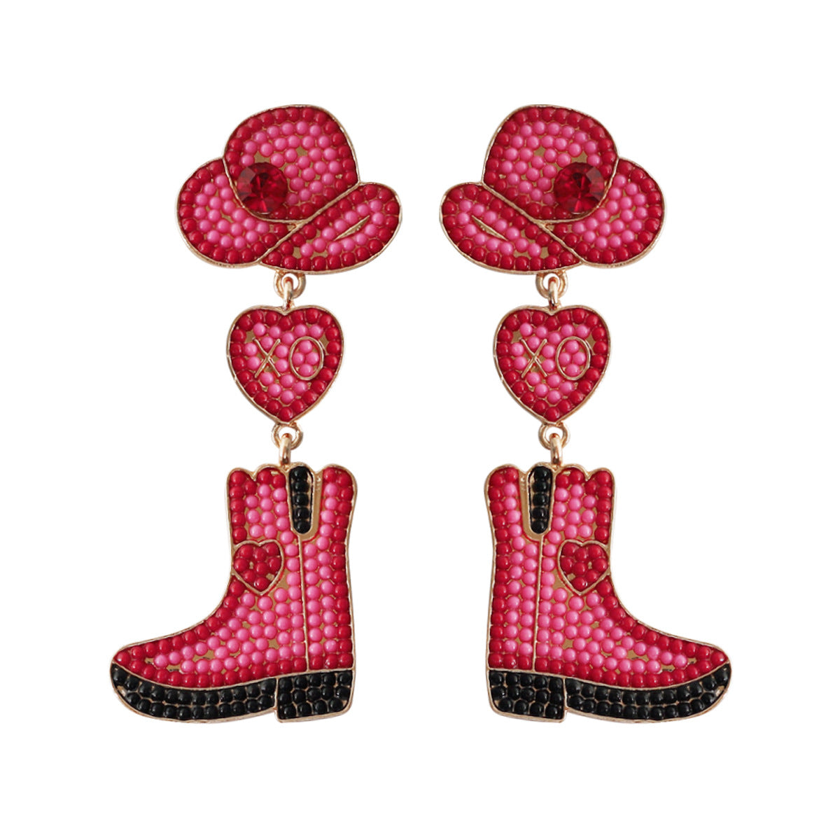 Western Cowboy Hats Boots Heart shaped Earrings