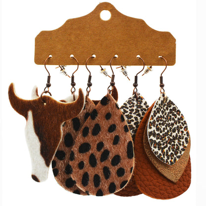 Western Style Leopard Print Cow Earrings