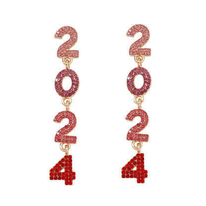 2024 Full Diamond Digital Zinc Alloy Earrings