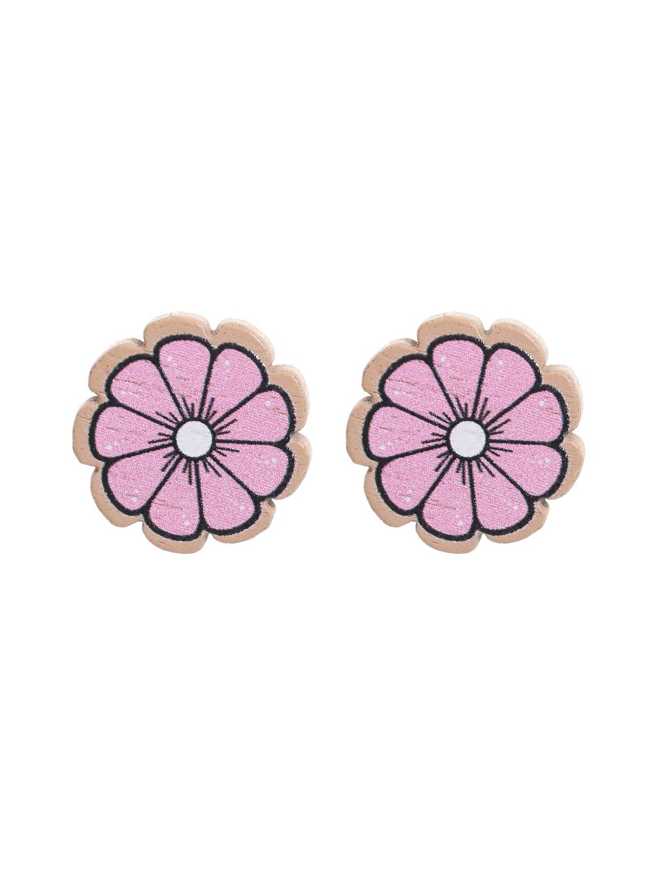 Western Style Sunflower Flower Chrysanthemum Pattern Wooden Earrings