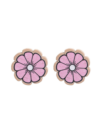 Western Style Sunflower Flower Chrysanthemum Pattern Wooden Earrings