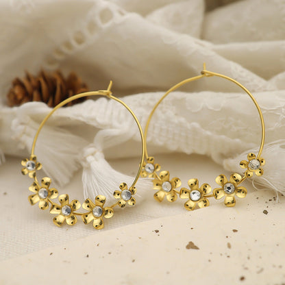 Vintage Small Flower Stainless Steel Gold-plated Earrings