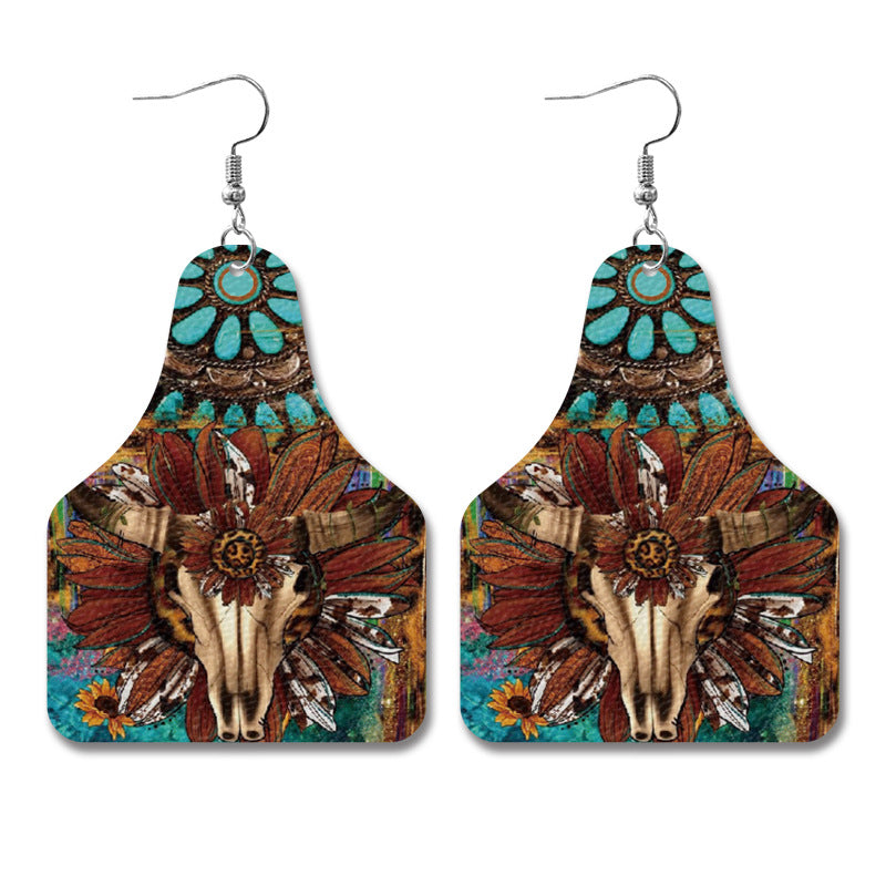 Western Style Sunflower Cow Leather Earrings