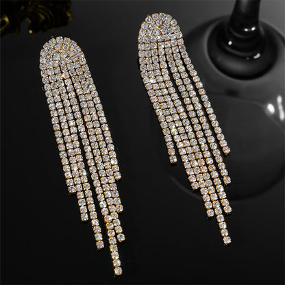 AB Rhinestone Long Tassel Earrings