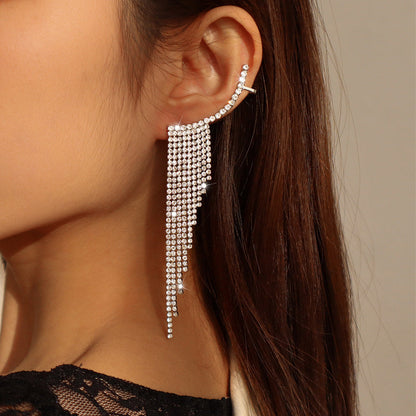 Alloy Rhinestone Tassel Earrings