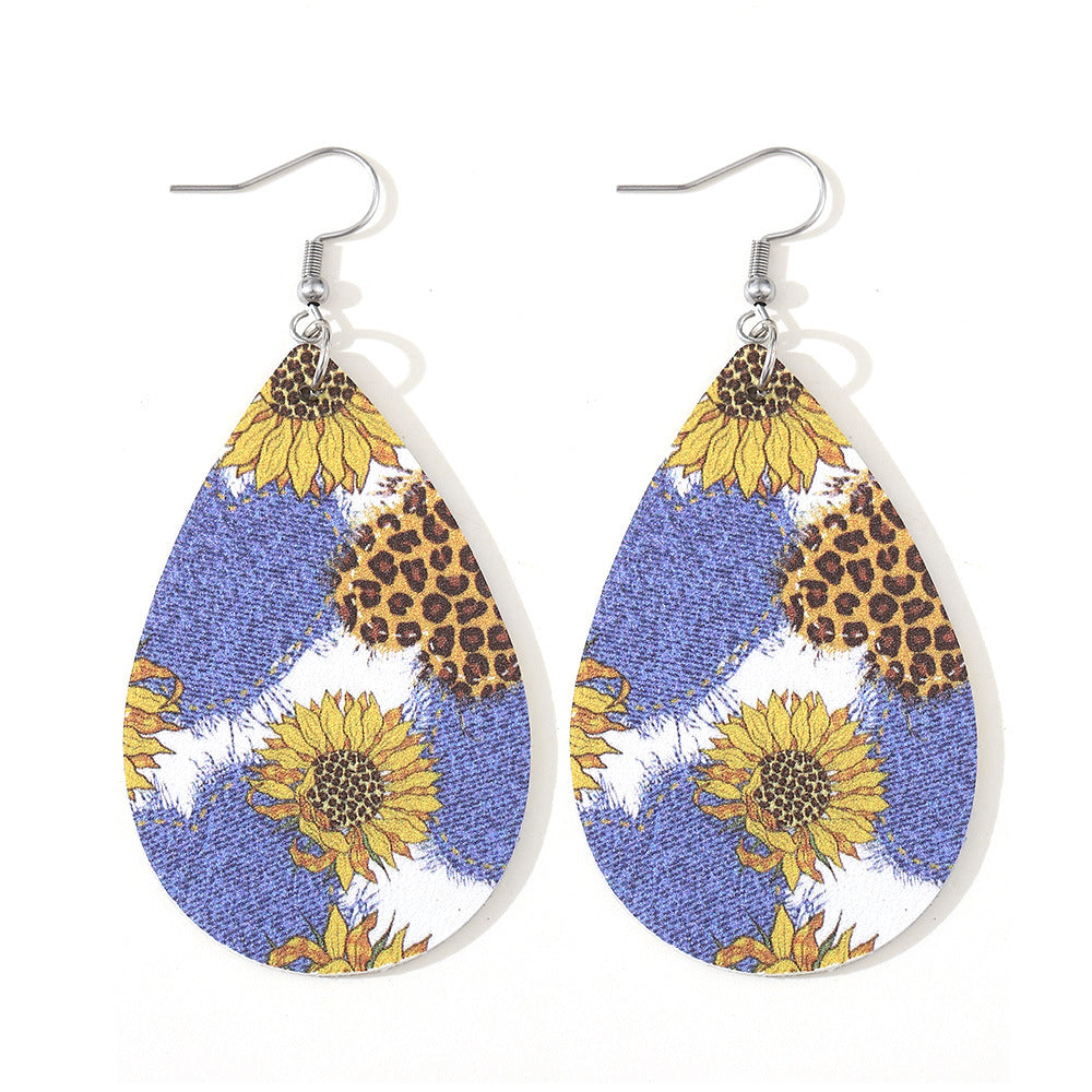 Western Ethnic Denim Sunflower Water Drop Pendant Double-sided