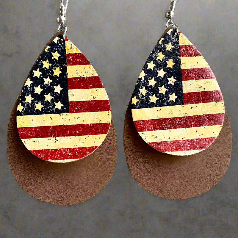 2pairs/pack American Flag Leopard Print Western Teardrop Leather