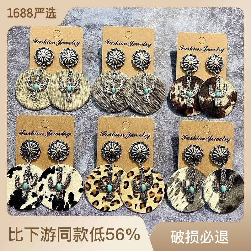 Western Style Cow Print Leopard Print Cactus Leather