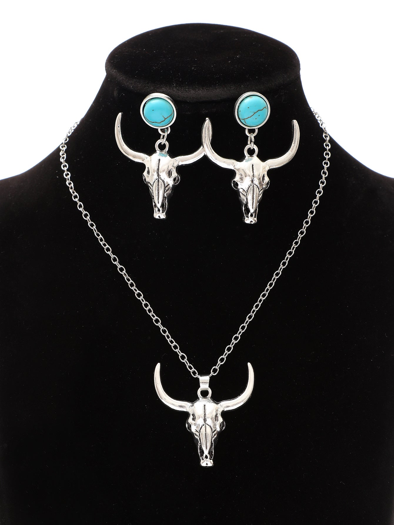 Western Bull Head Skull Chain Alloy Earrings