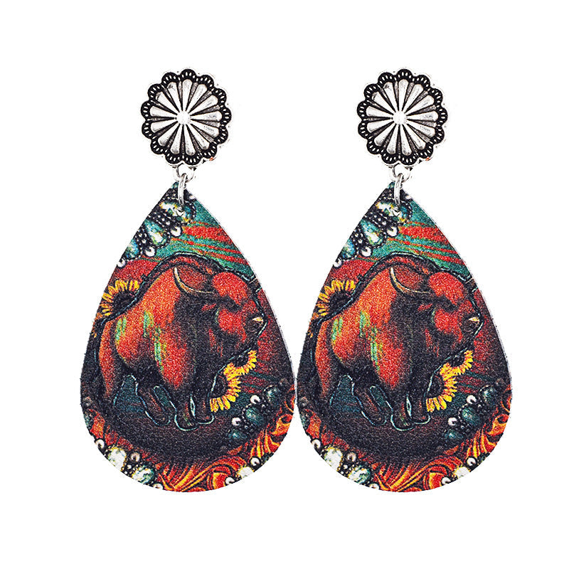 Western Style Cow Leather Drop Earrings