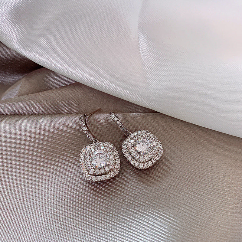 White Copper Full Diamond Micro Inlaid Earrings