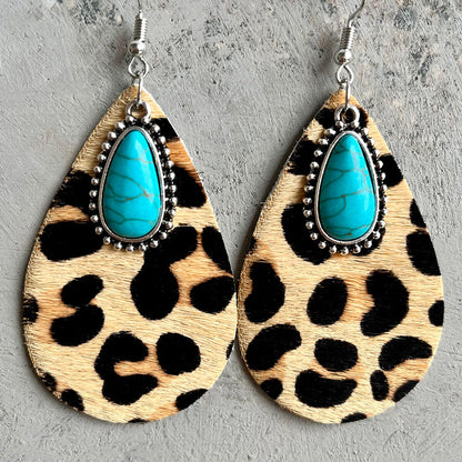 2 Pairs/Pack Western Animal Print Leather Earrings