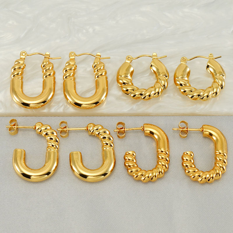 Wholesale Stainless Steel Gold Plated Vintage Geometric Hollow Earrings