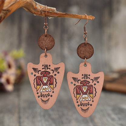 Western Vintage Style Arrow Carved Cactus Wooden Earrings