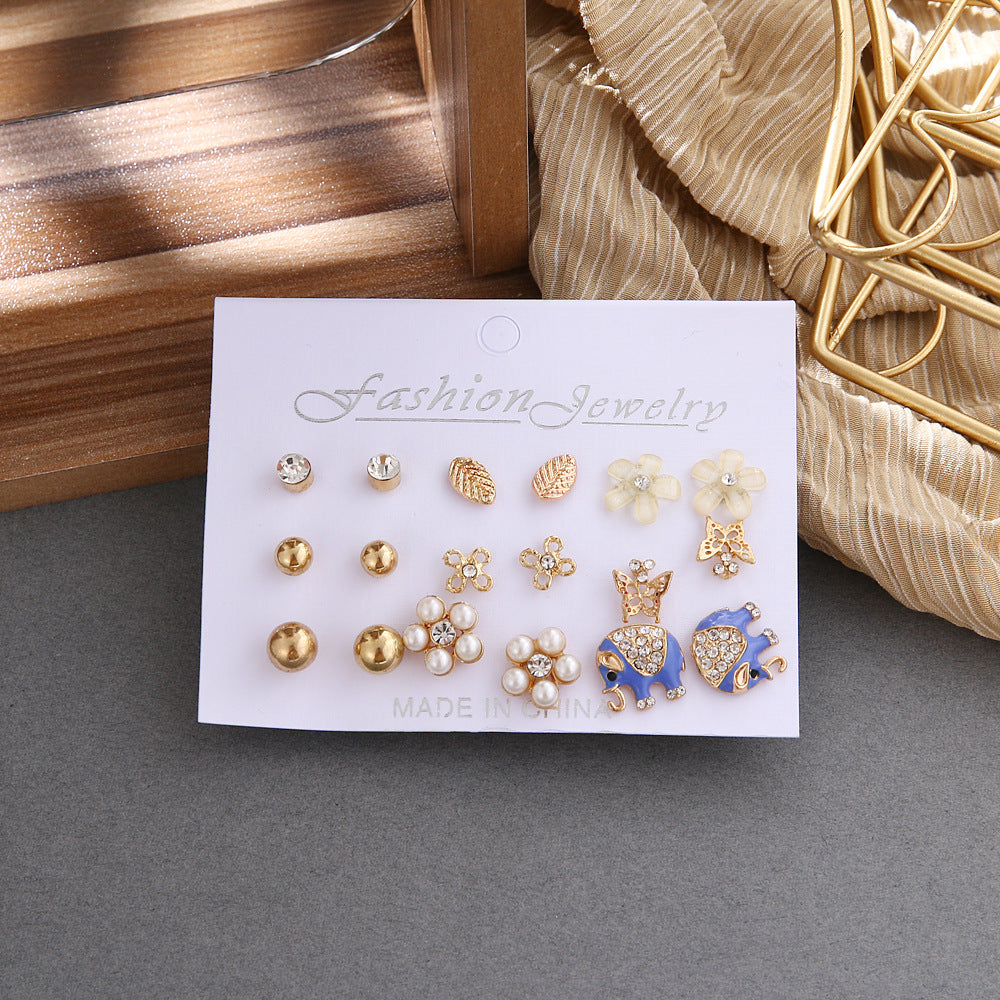 1set Elephant Pearl Fashion Earrings Set