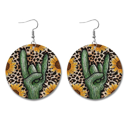 Western Style Sunflower Cow Leather Earrings